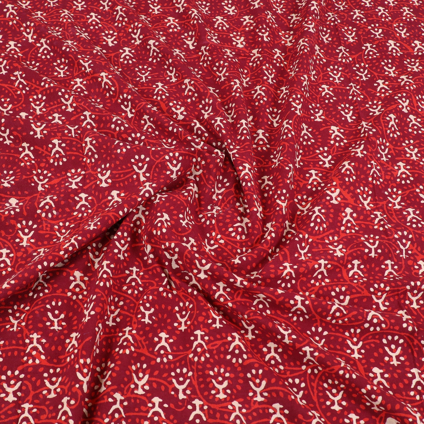 Red Pure Cotton Double Bagru Print Bed Cover Set