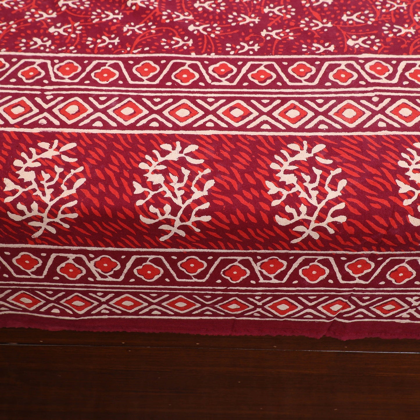 Red Pure Cotton Double Bagru Print Bed Cover Set