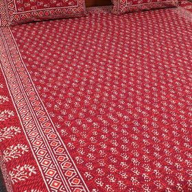 Red Pure Cotton Double Bagru Print Bed Cover Set