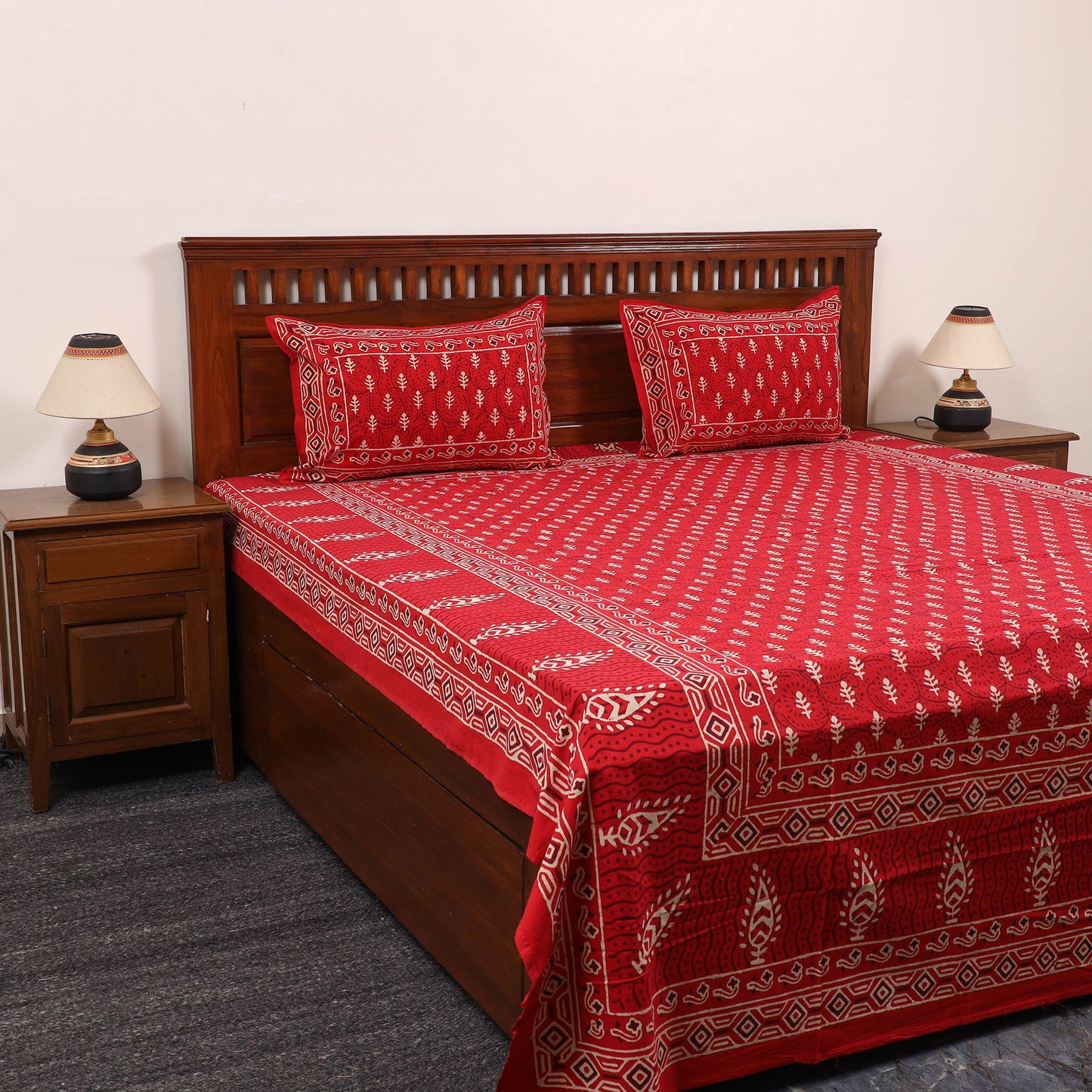 Red - pure cotton double bagru bed cover set 18