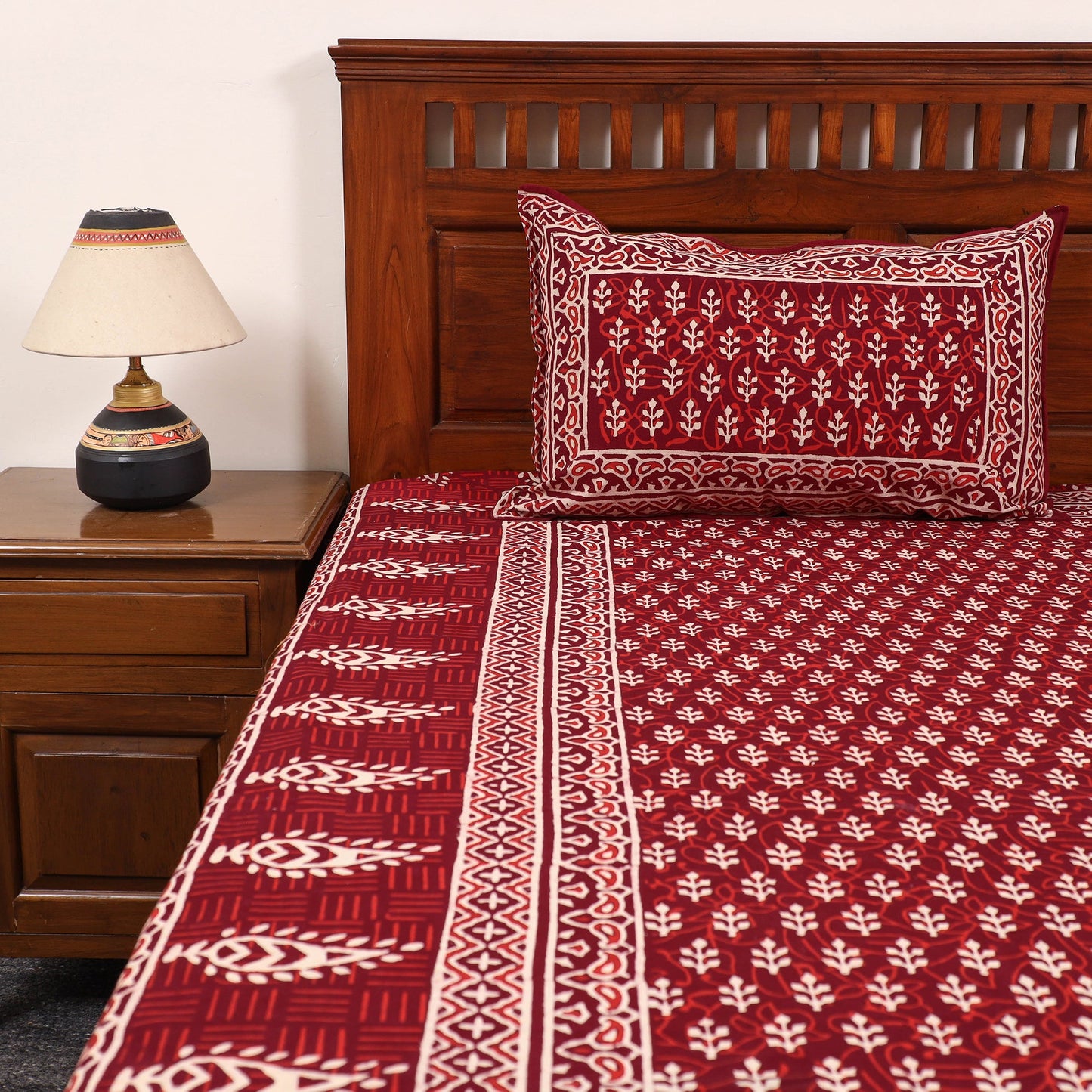 Buy Red Pure Cotton Double Sanganeri Print Bed Sheet