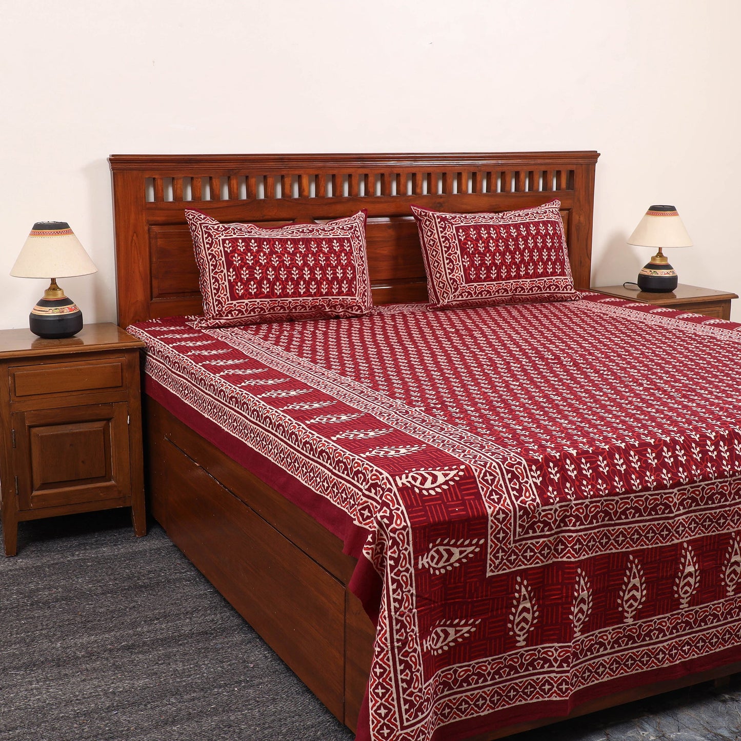 Buy Red Pure Cotton Double Sanganeri Print Bed Sheet