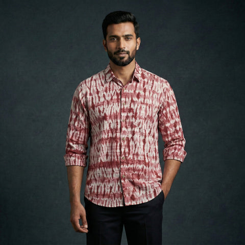 Red - pure cotton full sleeve tie-dye men shibori shirt 06