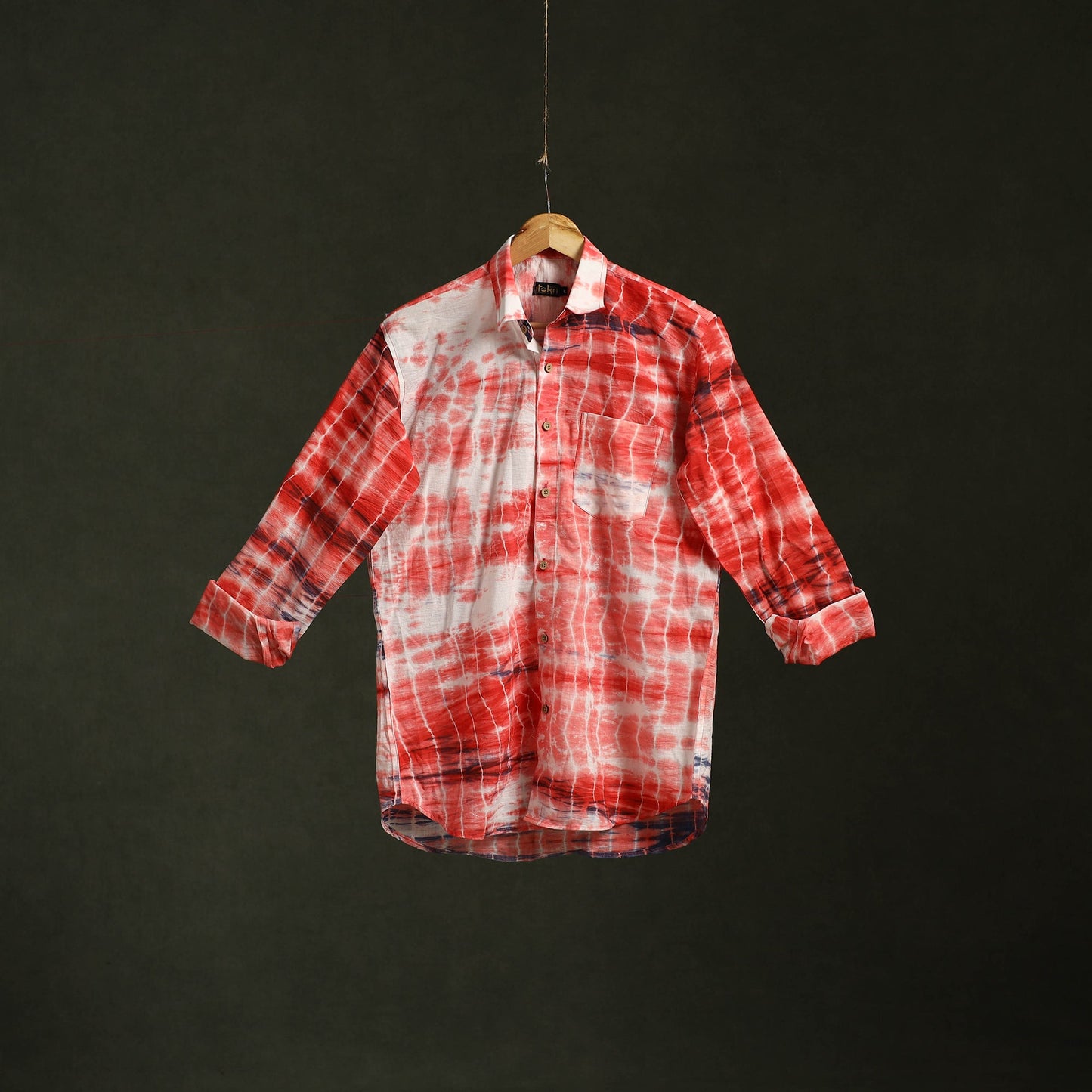 Red - pure cotton full sleeve tie-dye men shibori shirt 25