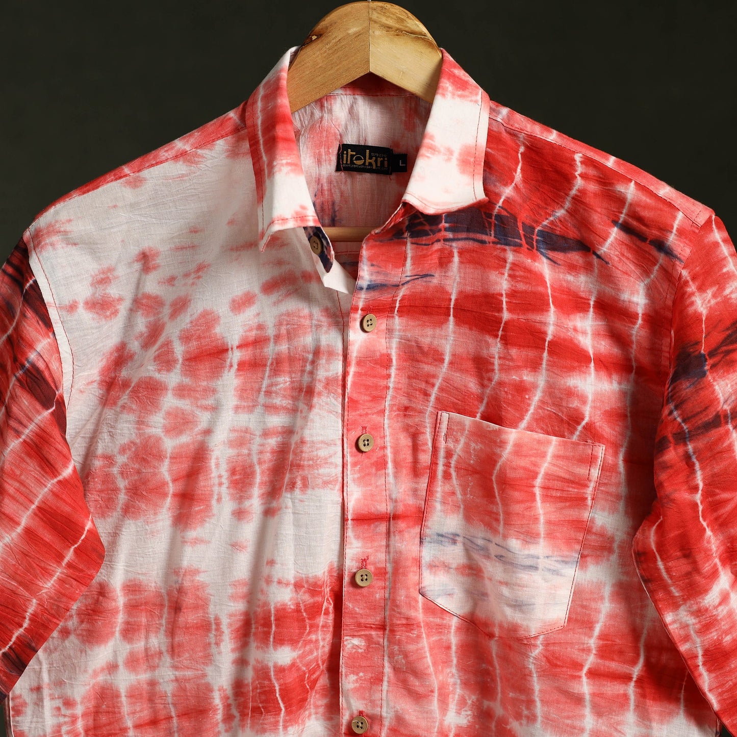 Red - pure cotton full sleeve tie-dye men shibori shirt 25