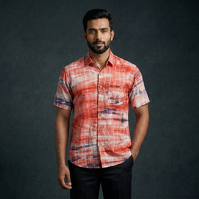 Red - pure cotton half sleeve tie-dye men shibori shirt 38