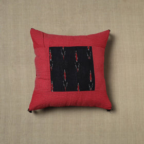 Red Kantha Stitch Ikat Cushion Cover at iTokri.Com