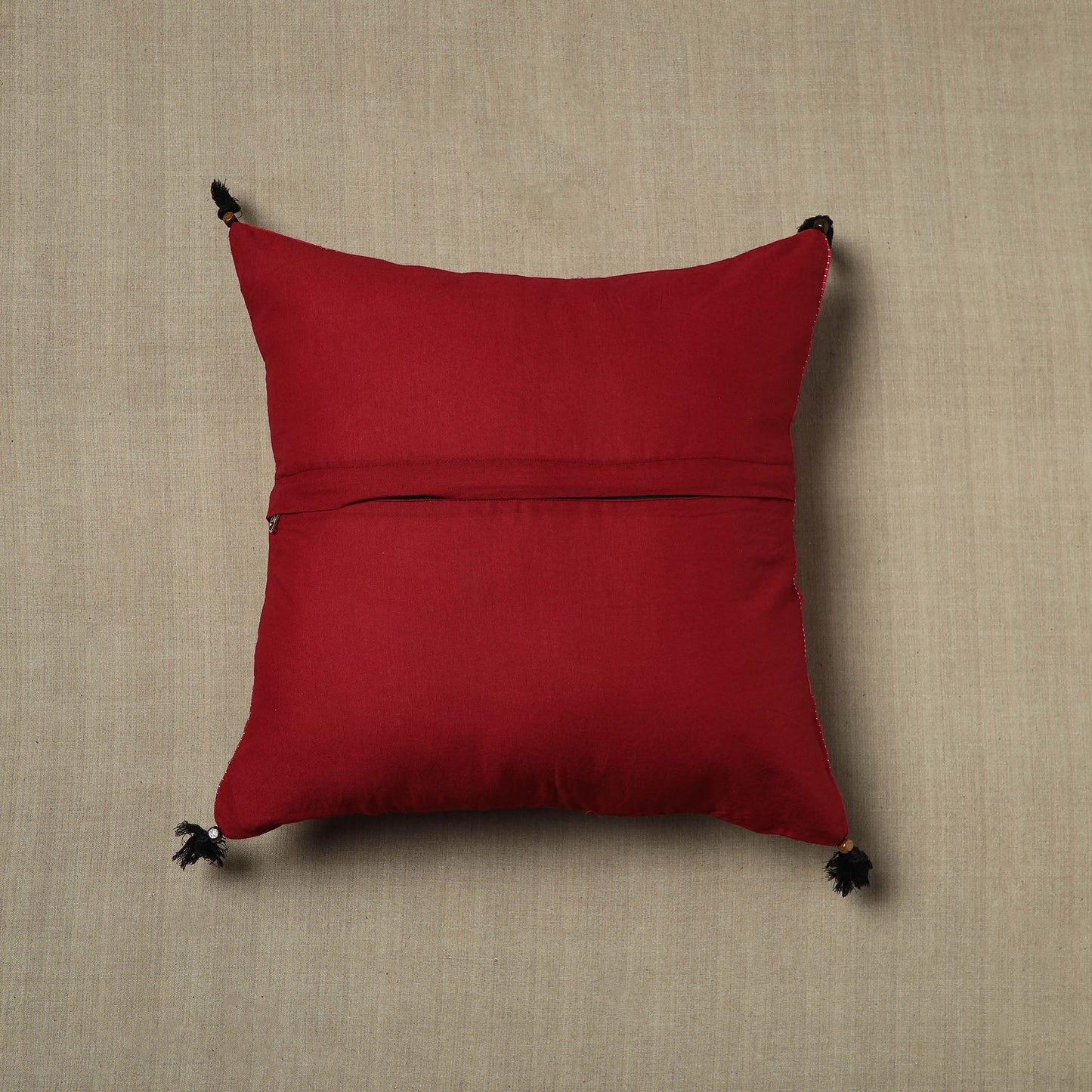 Red Kantha Stitch Ikat Cushion Cover at iTokri.Com