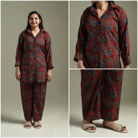 Pure cotton natural dyed ajrakh hand block print night suit