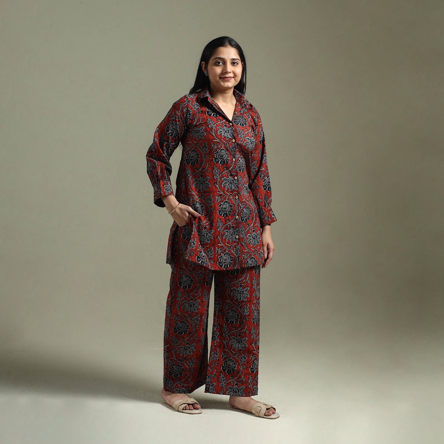 Pure cotton natural dyed ajrakh hand block print night suit