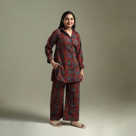 Pure cotton natural dyed ajrakh hand block print night suit