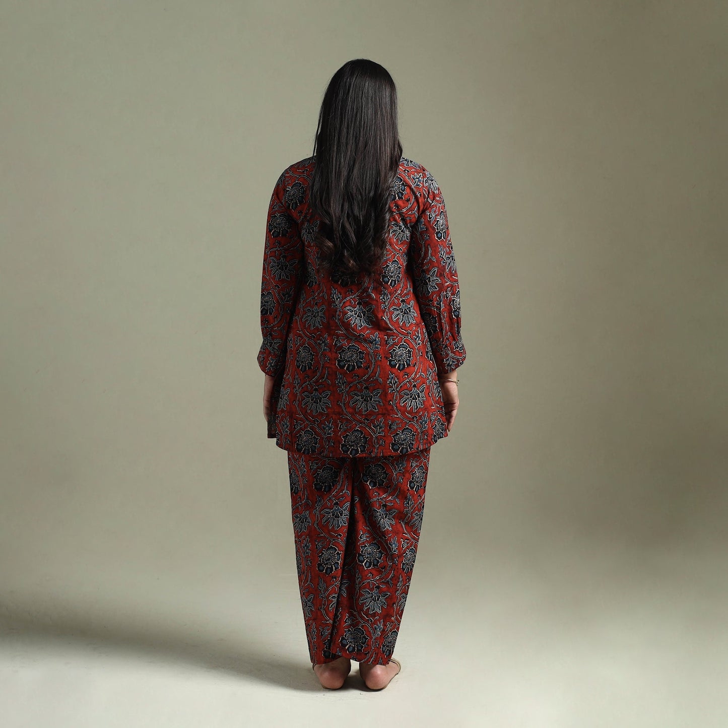 Pure cotton natural dyed ajrakh hand block print night suit