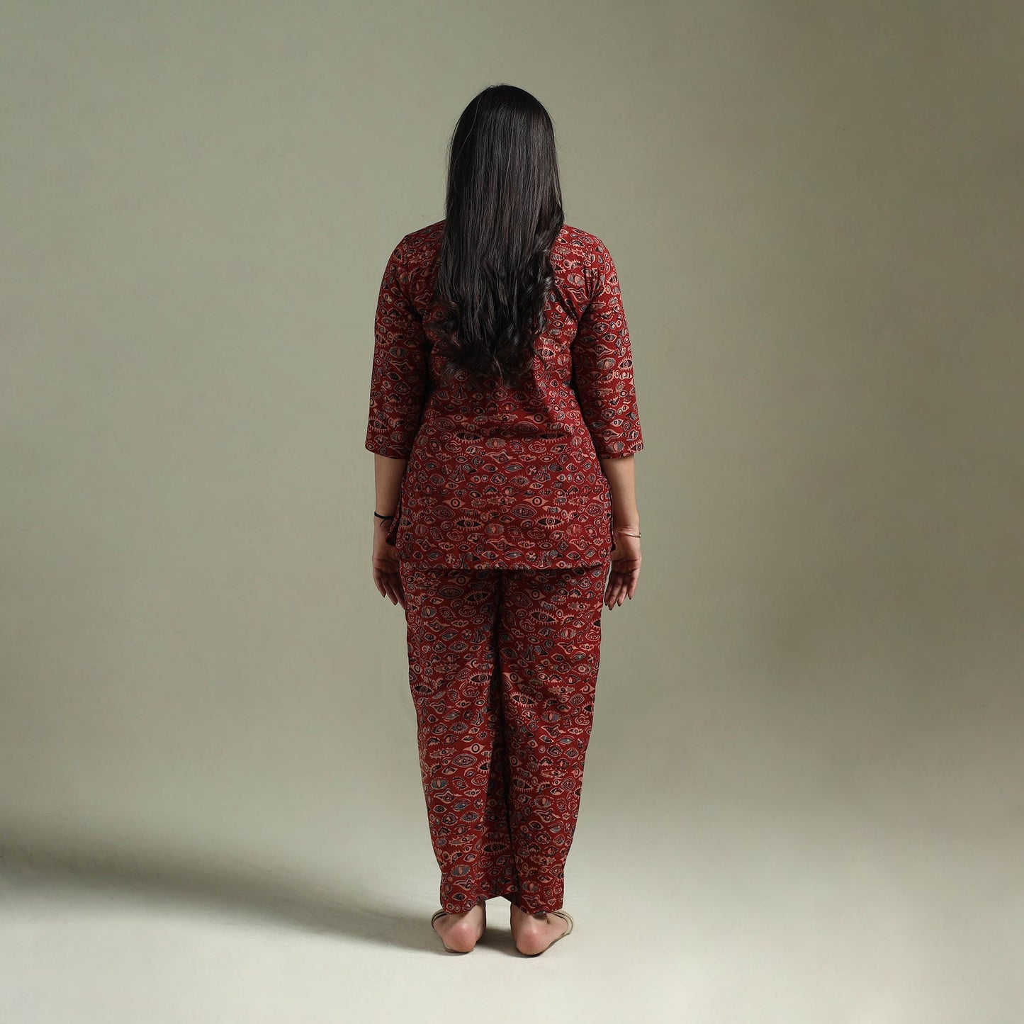 Pure cotton natural dyed ajrakh hand block print night suit