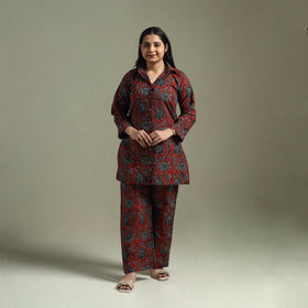 Pure cotton natural dyed ajrakh hand block print night suit