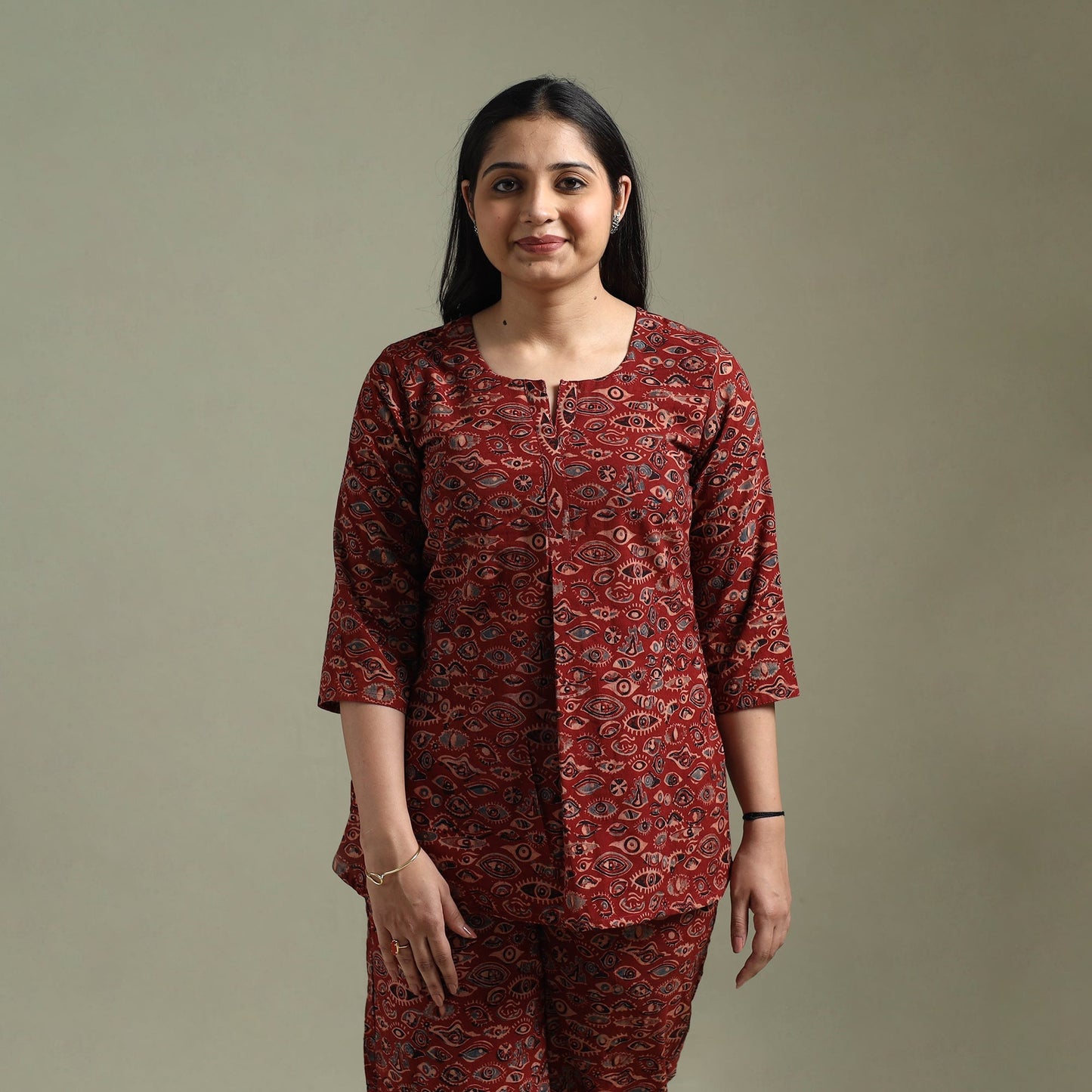 Pure cotton natural dyed ajrakh hand block print night suit