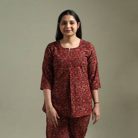 Pure cotton natural dyed ajrakh hand block print night suit