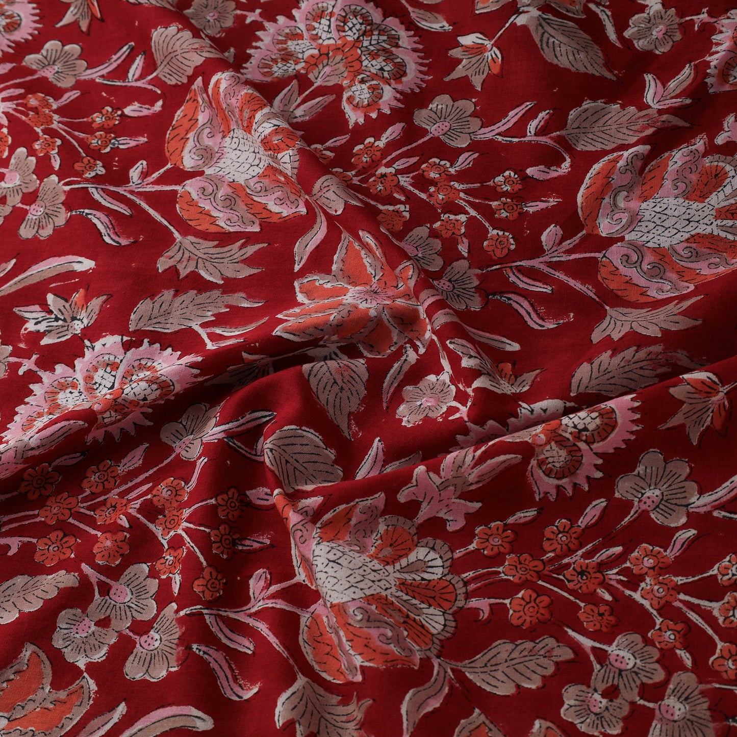  Red Pure Cotton Sanganeri Block Print Fabric 