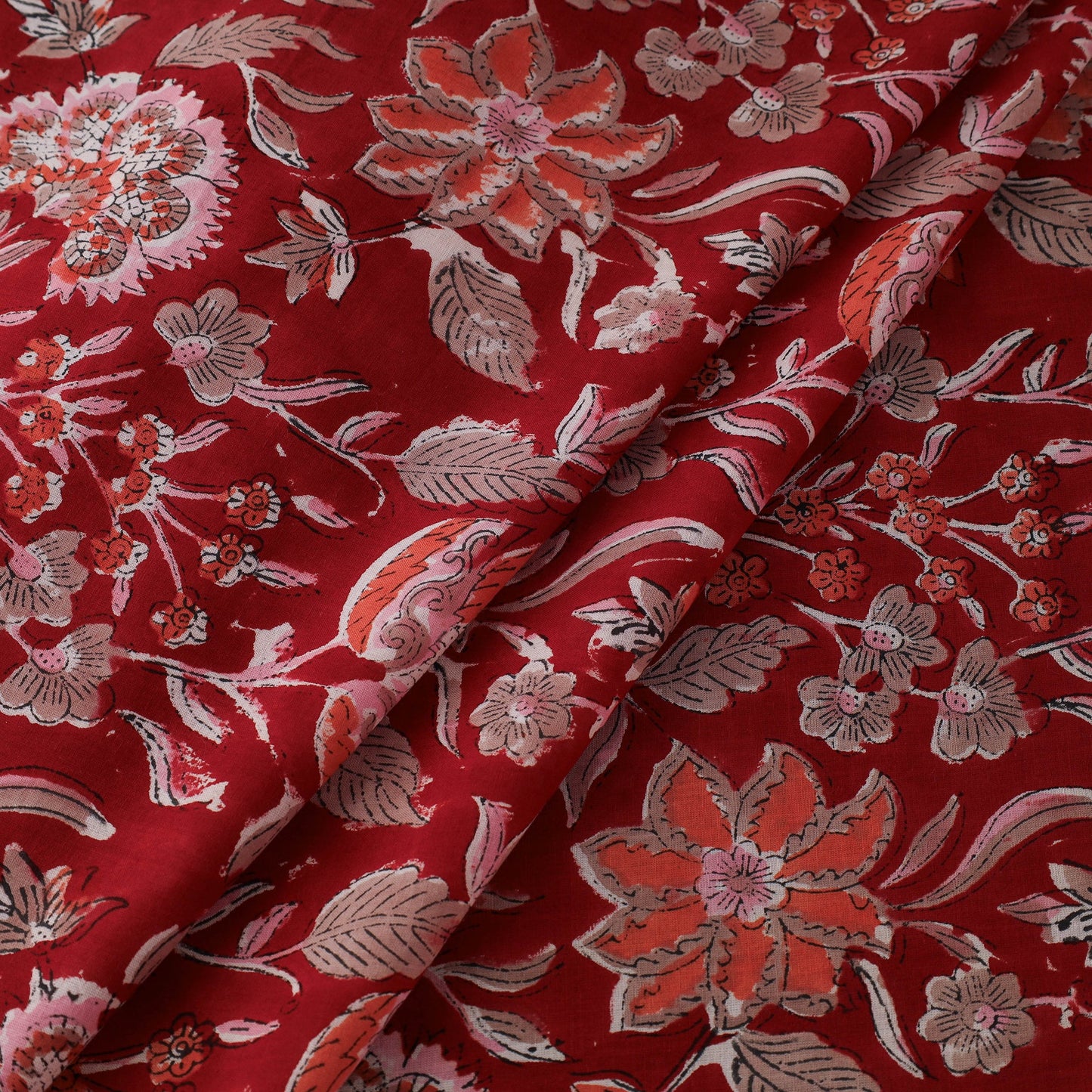  Red Pure Cotton Sanganeri Block Print Fabric 