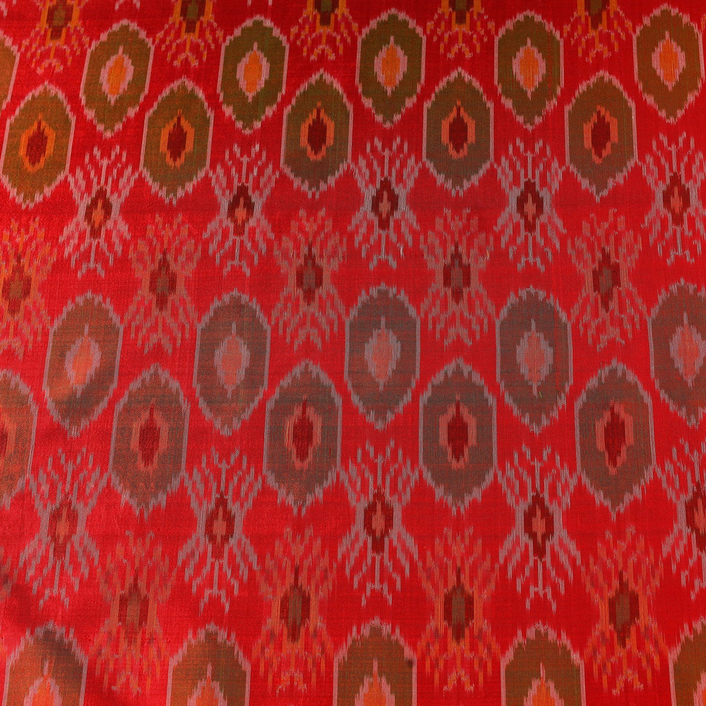 Red - pure handloom raw silk pochampally ikat fabric 01