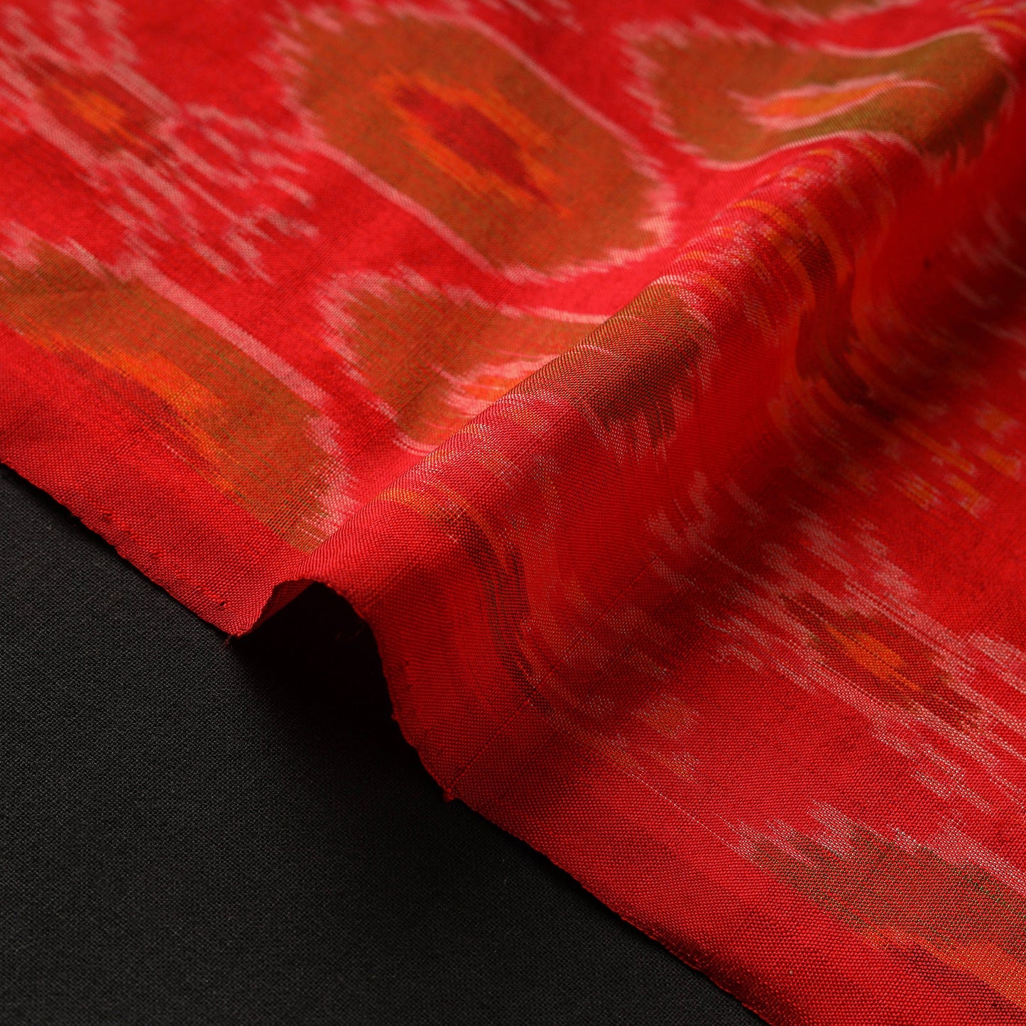 Red - pure handloom raw silk pochampally ikat fabric 01