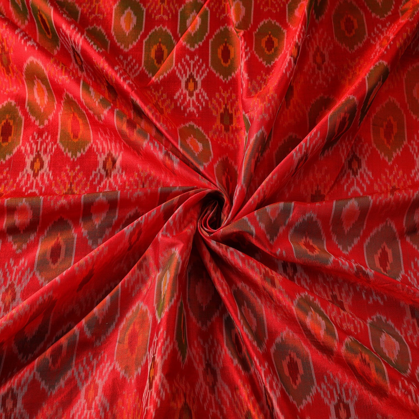 Red - pure handloom raw silk pochampally ikat fabric 01