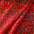 Red - pure handloom raw silk pochampally ikat fabric 01