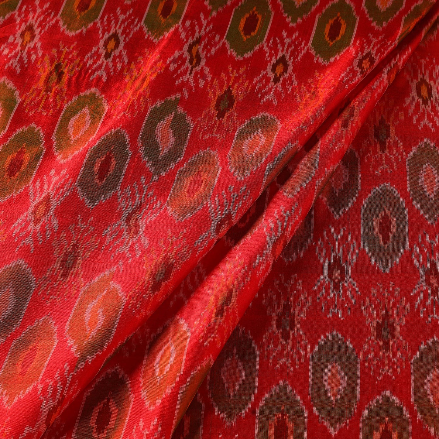 Red - pure handloom raw silk pochampally ikat fabric 01