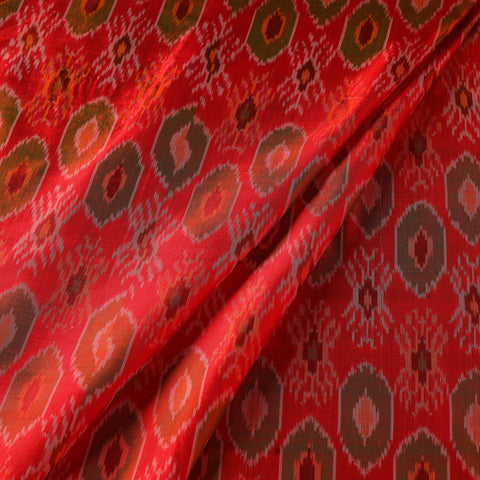 Red - pure handloom raw silk pochampally ikat fabric 01