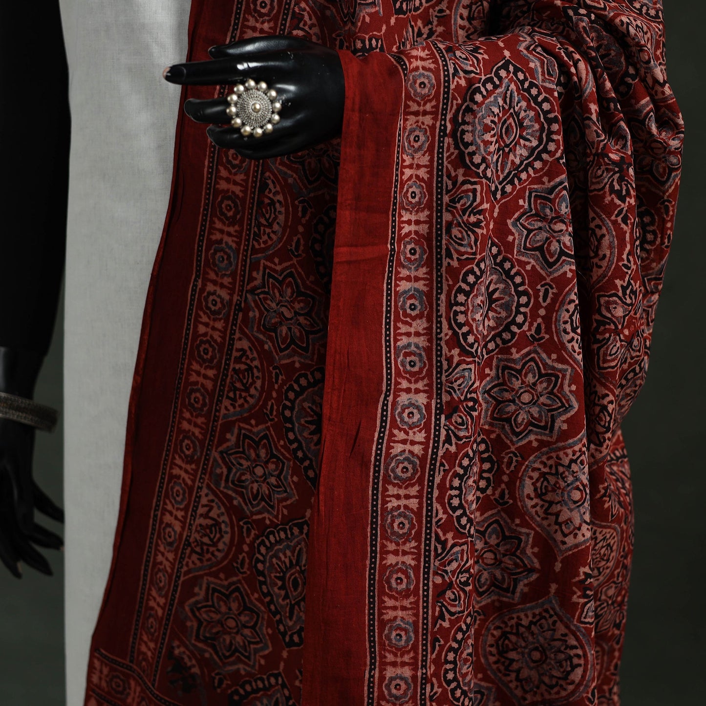 Red - pure mul cotton kutch hand block print natural dyed