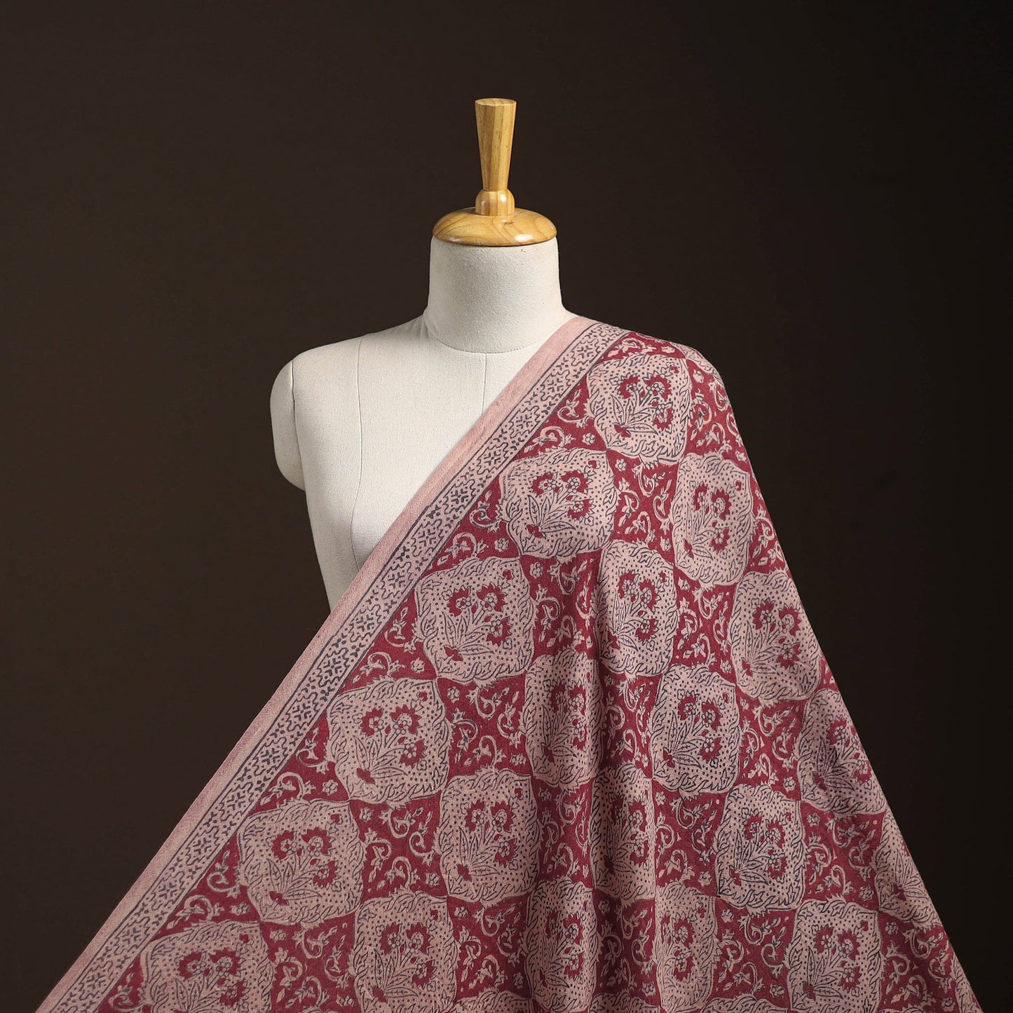 Red - pure wool handloom natural dyed bagh fabric 06