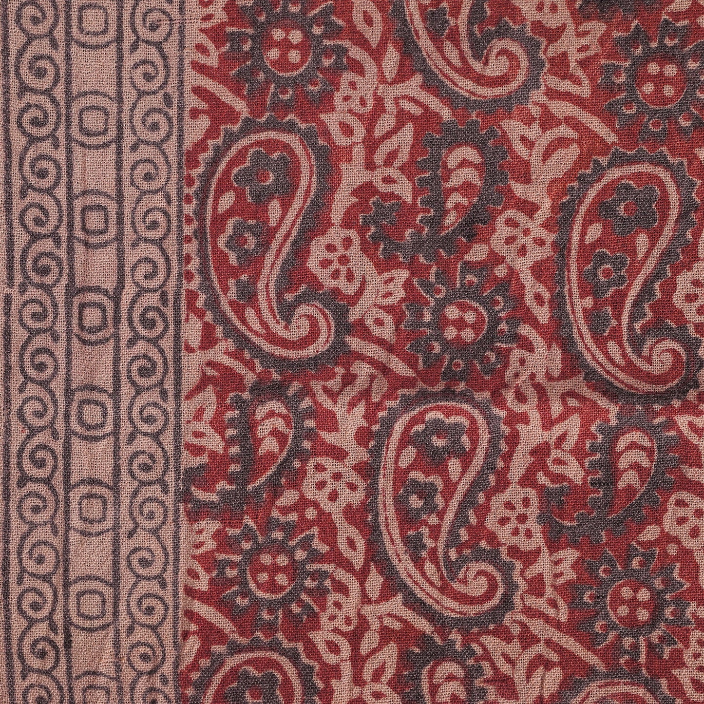 Red - pure wool handloom natural dyed bagh fabric 07