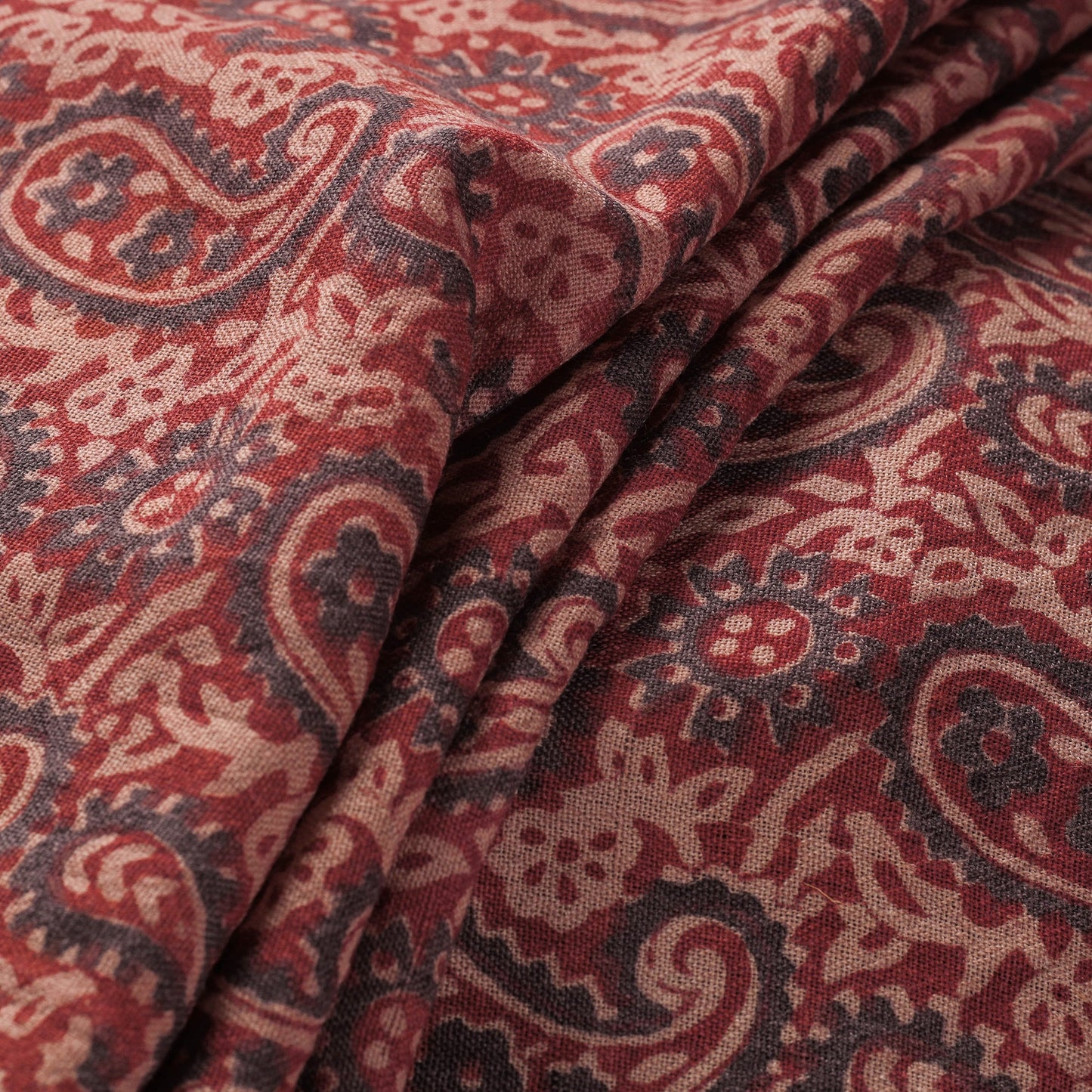 Red - pure wool handloom natural dyed bagh fabric 07