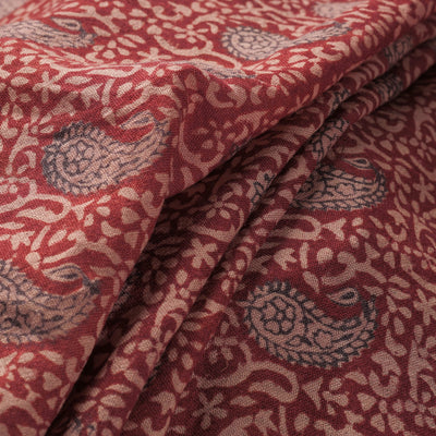 Red - pure wool handloom natural dyed bagh fabric 08