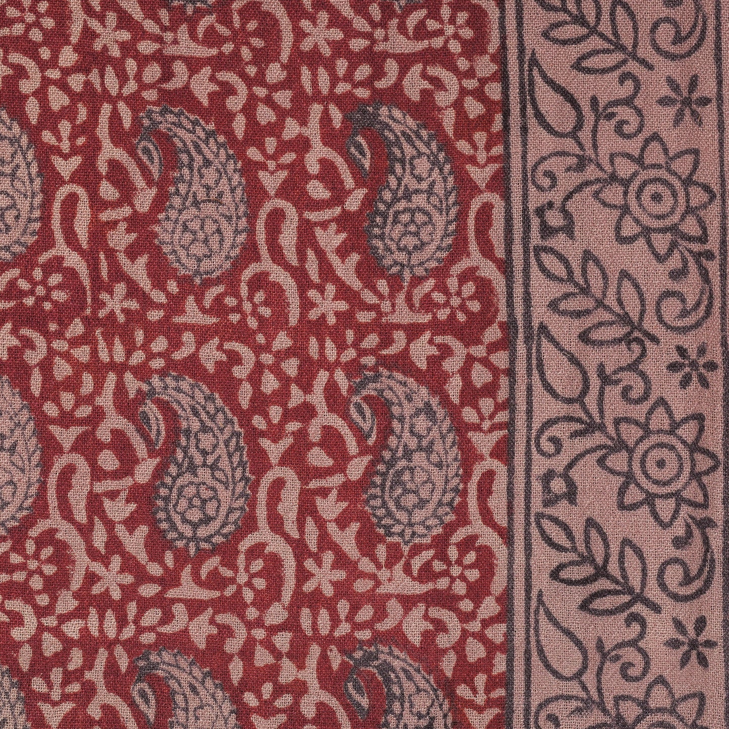 Red - pure wool handloom natural dyed bagh fabric 08