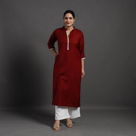 Red - Raahi Plain Merino Woolen Kurta