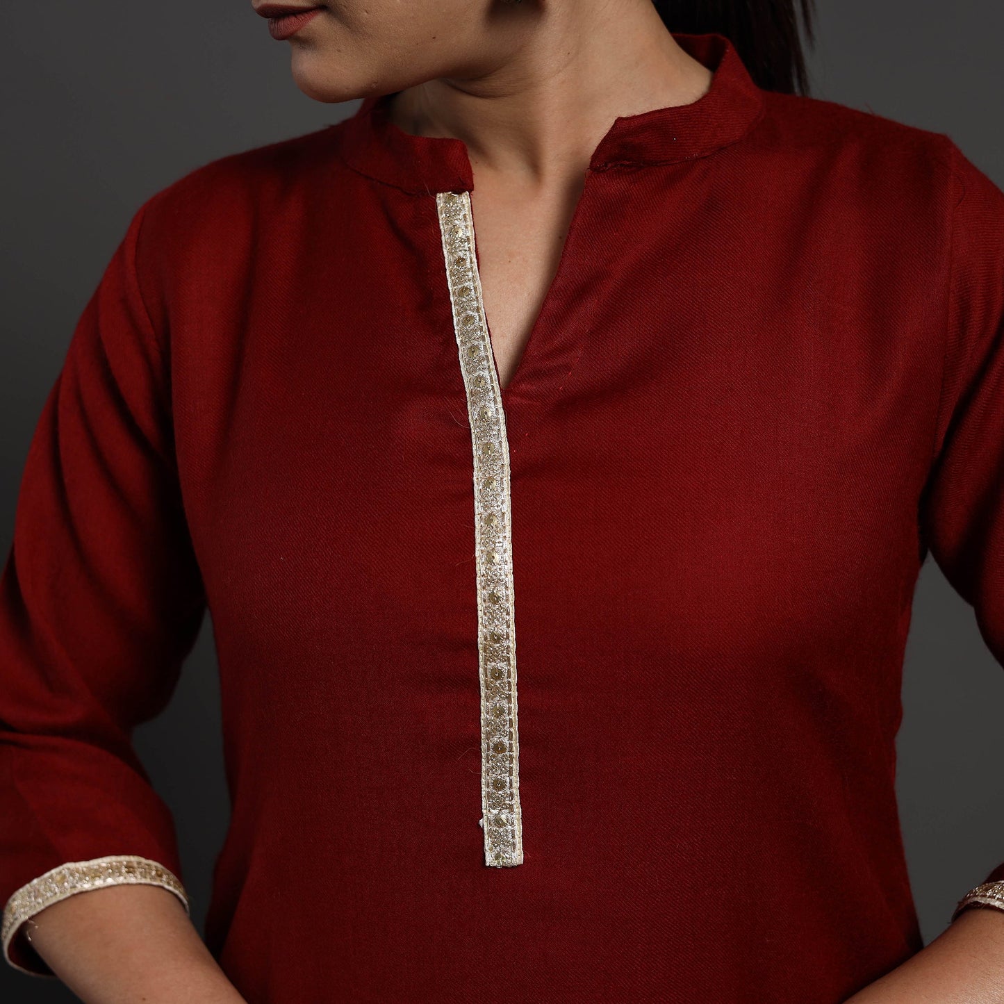 Red - Raahi Plain Merino Woolen Kurta