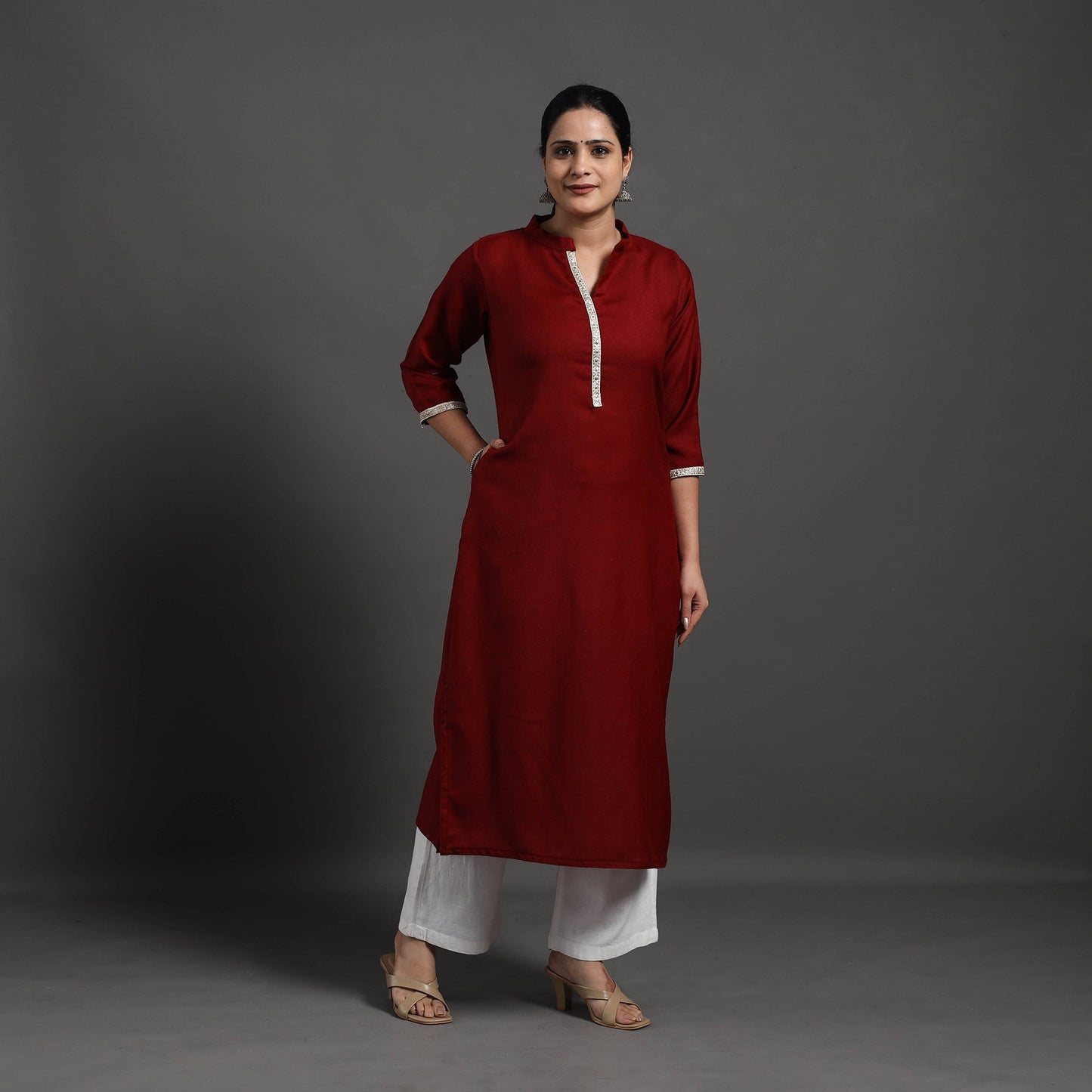 Red - Raahi Plain Merino Woolen Kurta