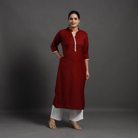 Red - Raahi Plain Merino Woolen Kurta