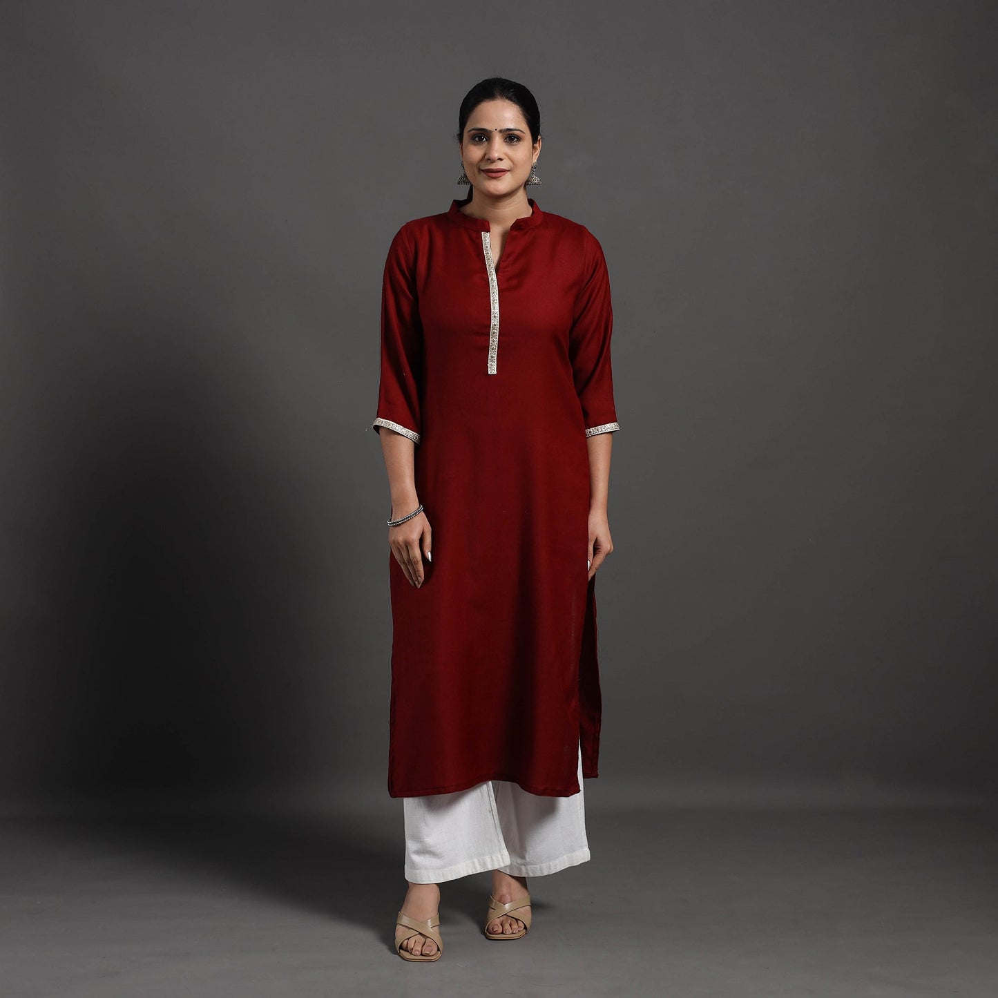 Red - Raahi Plain Merino Woolen Kurta