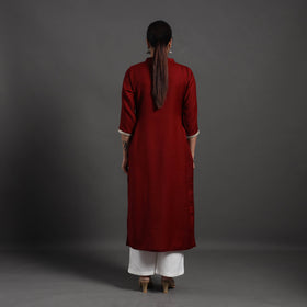 Red - Raahi Plain Merino Woolen Kurta