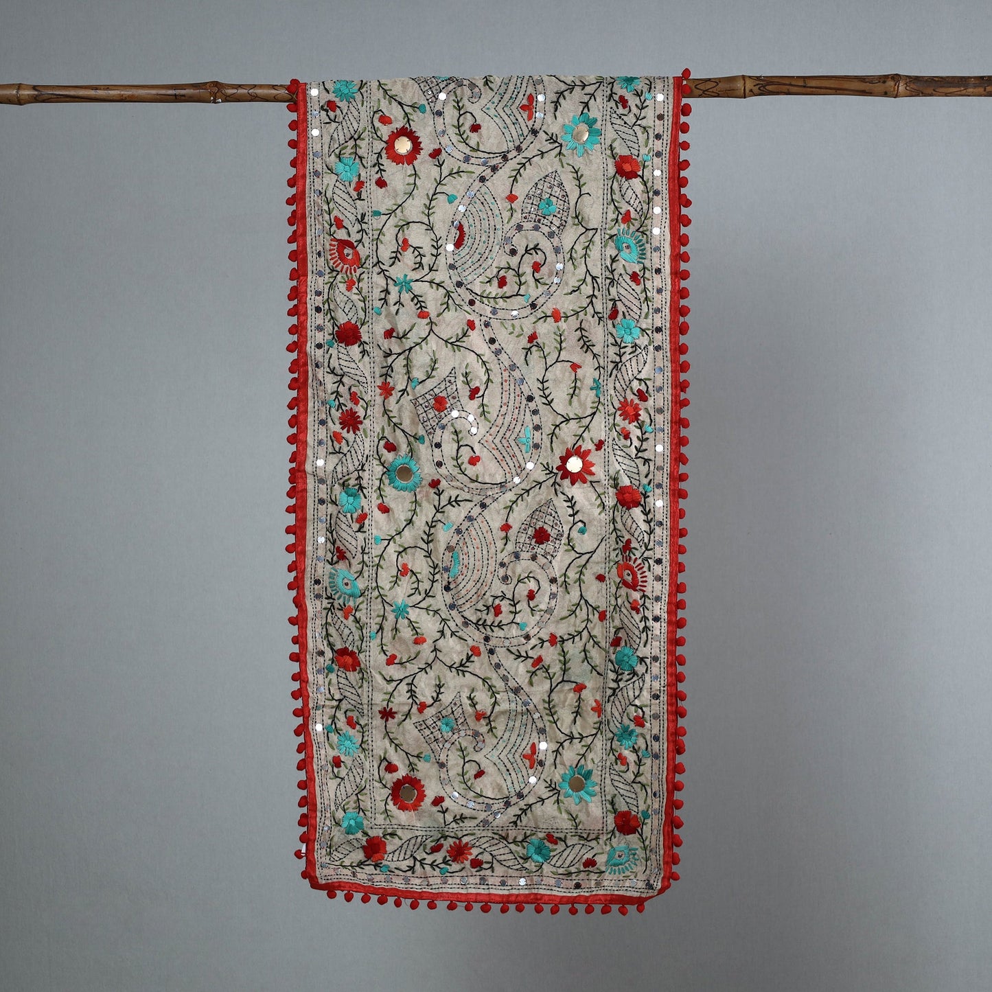 Red Ranihati Chanderi Silk Embroidered Stole
