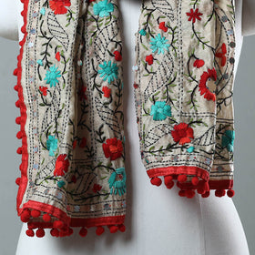 Red Ranihati Chanderi Silk Embroidered Stole