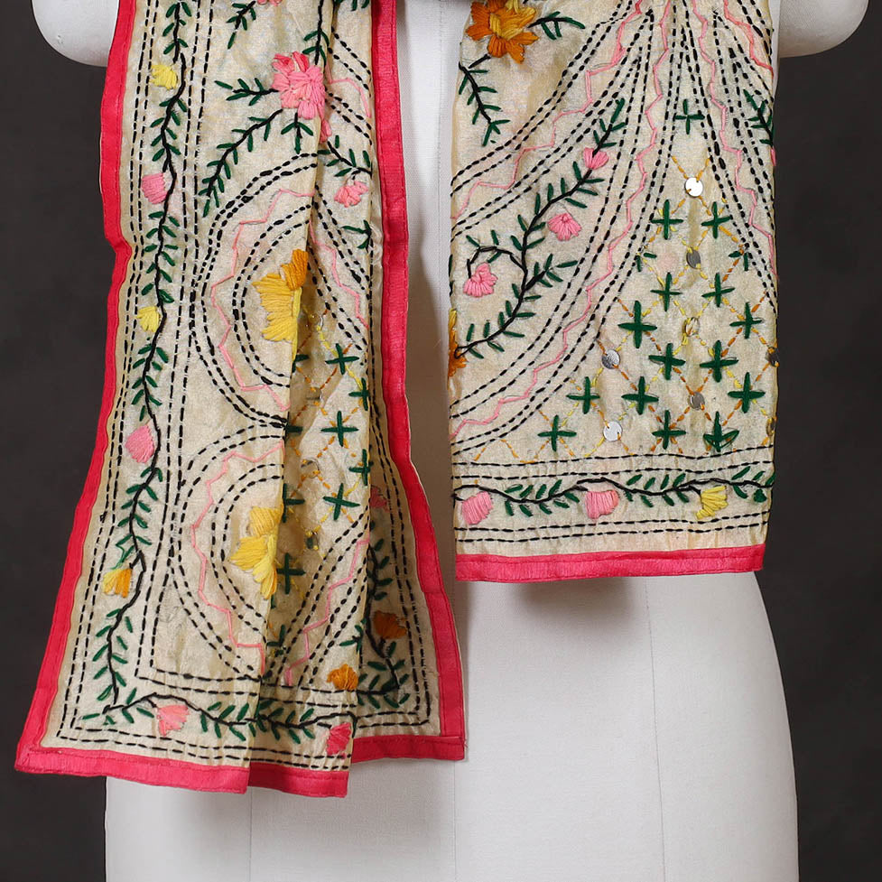 Red - ranihati chanderi silk hand embroidered stole 11