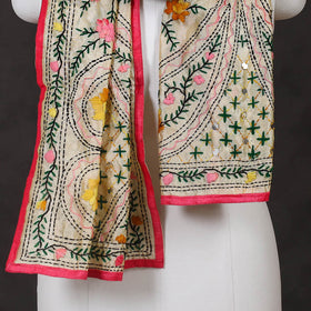 Red - ranihati chanderi silk hand embroidered stole 11