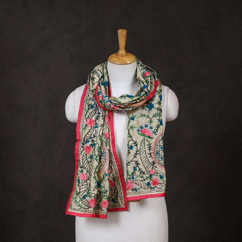 Red - ranihati chanderi silk hand embroidered stole 12