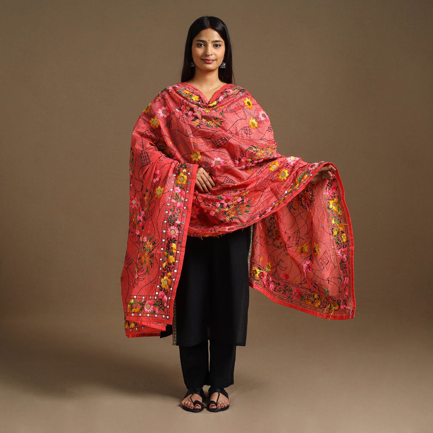  Red Ranihati Chanderi Silk Hand Embroidery Dupatta