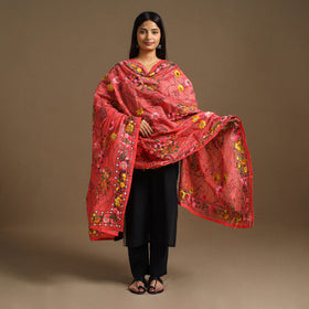  Red Ranihati Chanderi Silk Hand Embroidery Dupatta