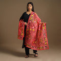  Red Ranihati Chanderi Silk Hand Embroidery Dupatta
