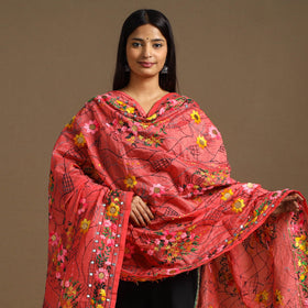  Red Ranihati Chanderi Silk Hand Embroidery Dupatta