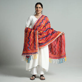 Buy Ranihati Chanderi Silk Zig Zag Hand Embroidery Dupatta